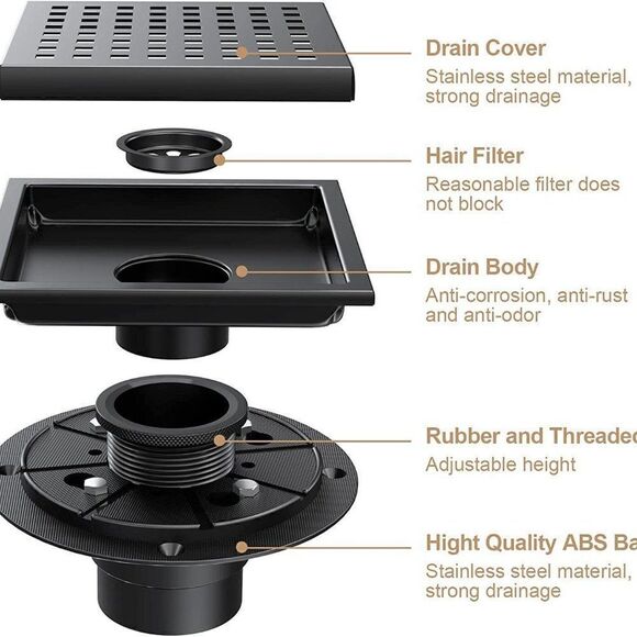 4INCH Stainless Steel Square Shower Drain with Flange-Shower Floor Drain - Picture 6 of 8